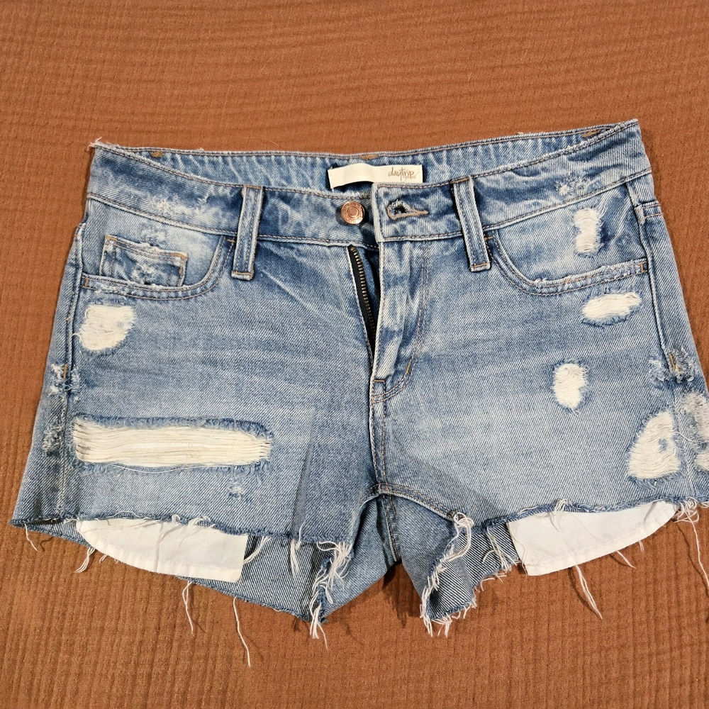 Daytrip Light Blue Distressed Jean Shorts